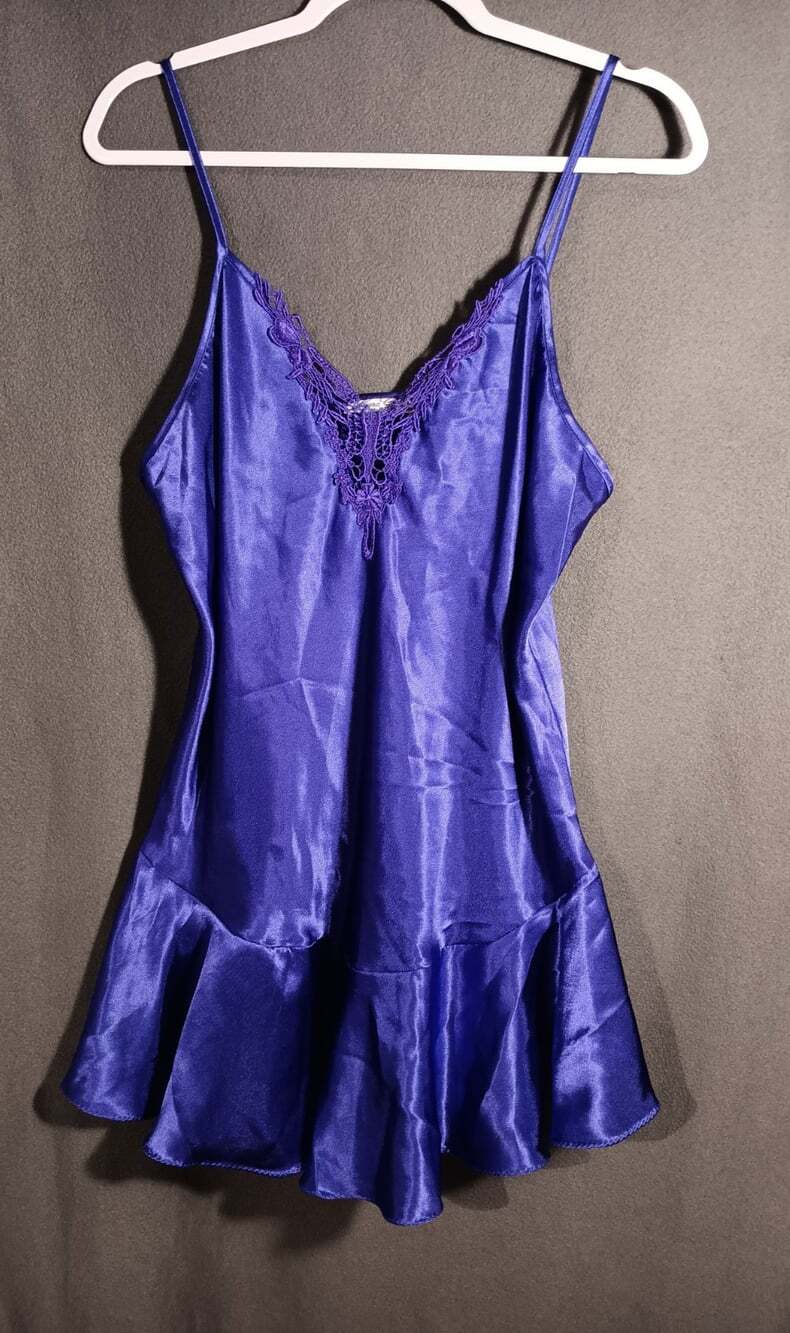 Vintage Laura Gayle Purple Satin Lace Spaghetti Strap Nightgown Women’s Large